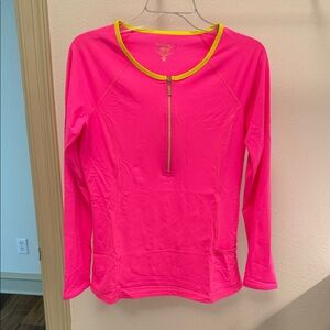 Lilly Pulitzer Neon Pink Long Sleeve Top with Yellow Trim